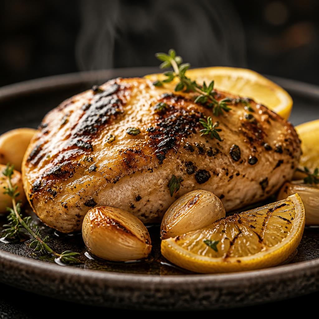 Garlic Lemon Herb marinade plated as a finished meal
